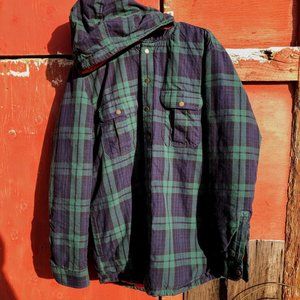 L.L.Bean Hooded Shirt-Jacket Fitted Plaid
